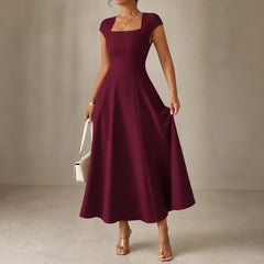 Women's Midi Dress | Square Neck Fitted Bodice A Line
