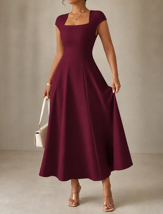 Women's Midi Dress | Square Neck Fitted Bodice A Line