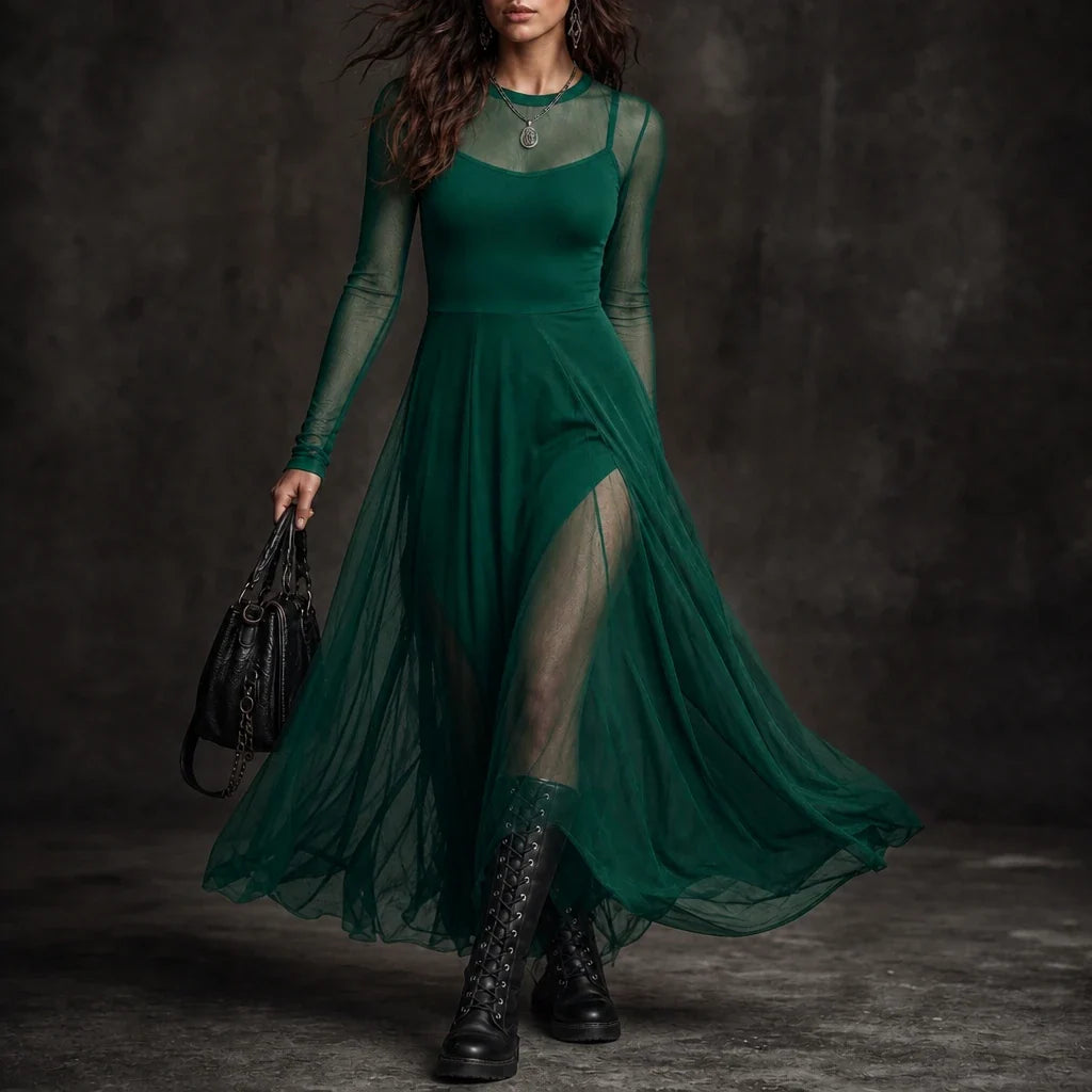 Women's Evening Dress | Tulle Patchwork Maxi