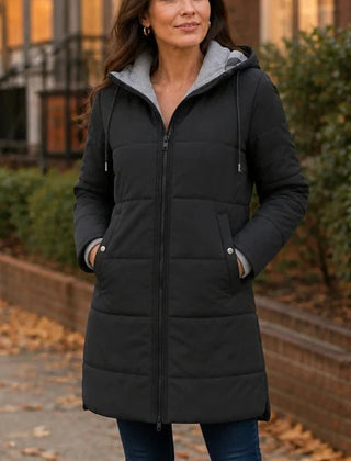 Women's Winter Coat | Long Quilted Hooded Puffer