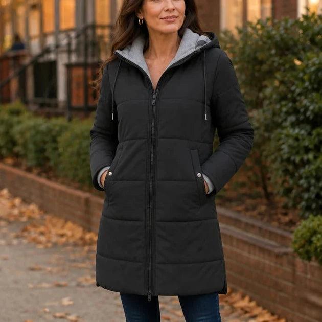 Women's Winter Coat | Long Quilted Hooded Puffer