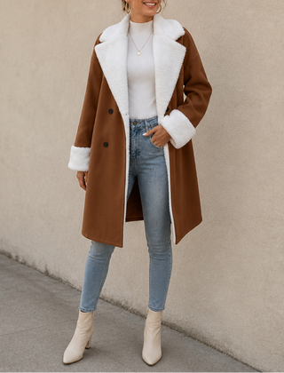 Women's Wool Coat | Plush Trim Button Front