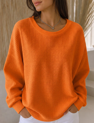 Women's Sweater | Waffle Knit Round Neck Pullover