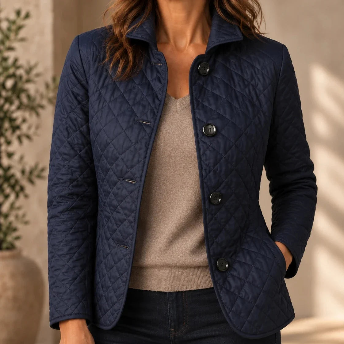 Women's Quilted Jacket | Button Front Padded Mid Season