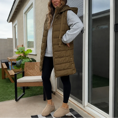 Women's Puffer Vest | Long Hooded Quilted Sleeveless
