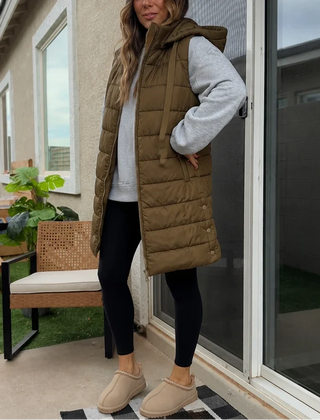 Women's Puffer Vest | Long Hooded Quilted Sleeveless