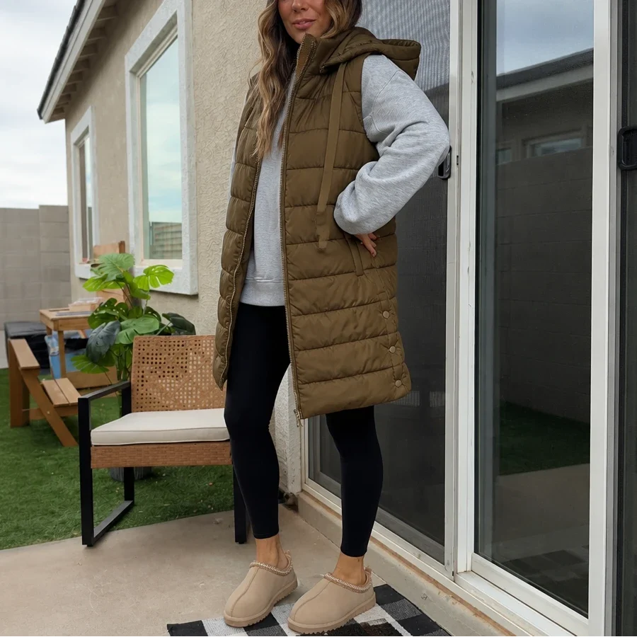 Women's Puffer Vest | Long Hooded Quilted Sleeveless