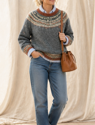 Women's Sweater | Fair Isle Yoke Crew Neck Pullover