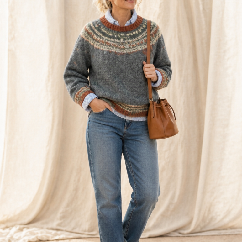 Women's Sweater | Fair Isle Yoke Crew Neck Pullover