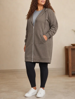 Women's Hoodie | Knee Length Fleece Lined Zip Up