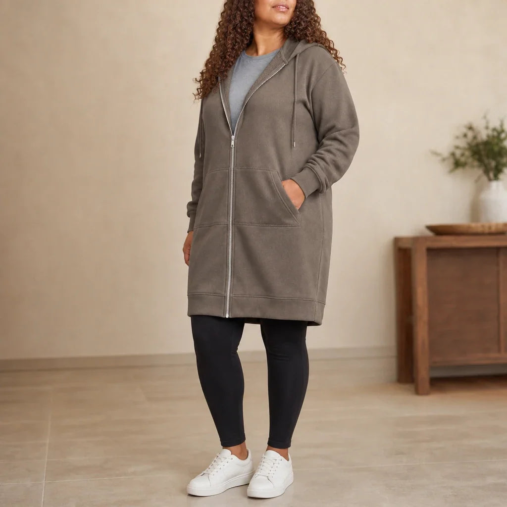 Women's Hoodie | Knee Length Fleece Lined Zip Up