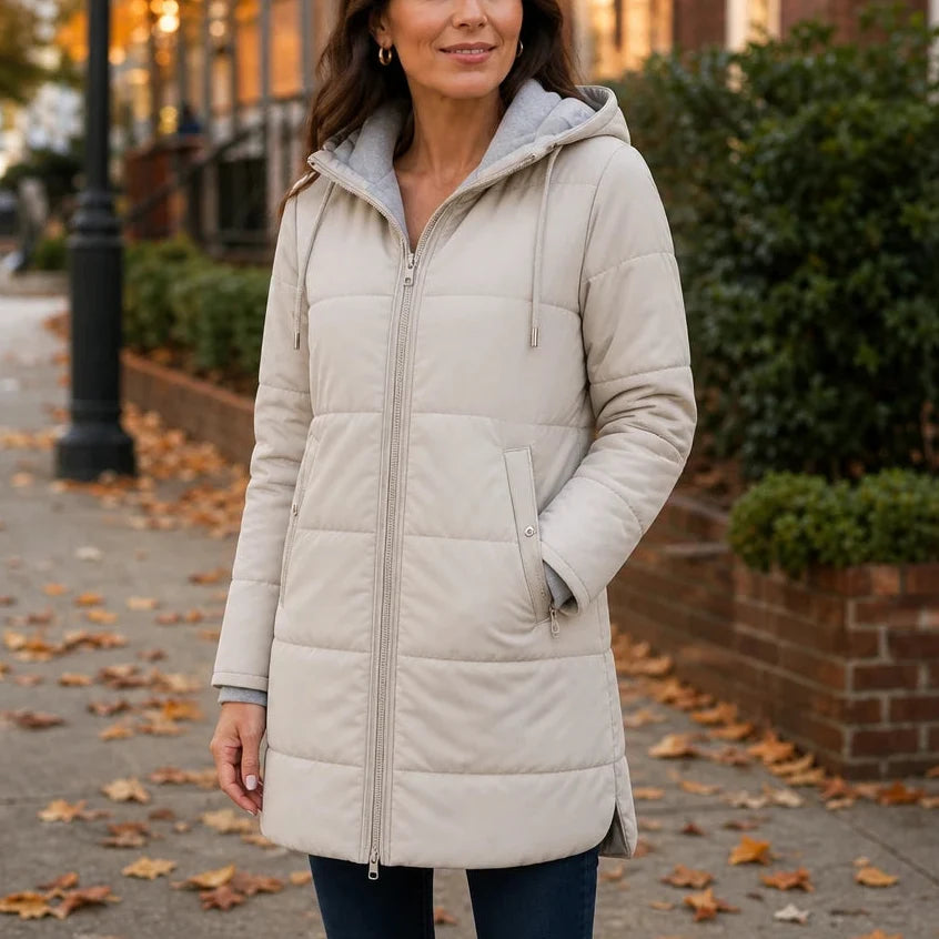 Women's Winter Coat | Long Quilted Hooded Puffer