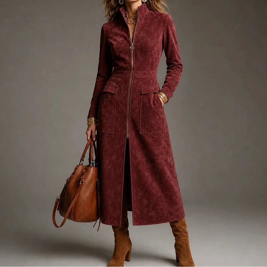 Women's Coat | Fitted Stand Collar Longline