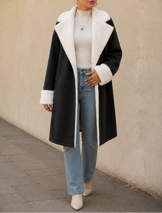Women's Wool Coat | Plush Trim Button Front