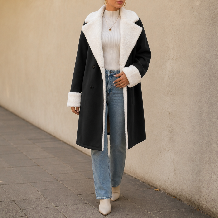 Women's Wool Coat | Plush Trim Button Front