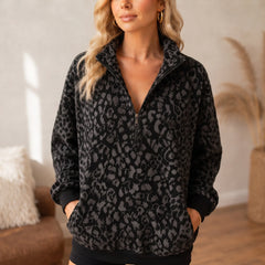 Women's Sweatshirt | Leopard Print Oversized Quarter Zip