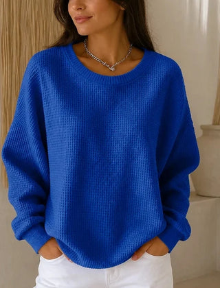 Women's Sweater | Waffle Knit Round Neck Pullover