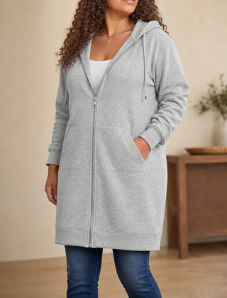 Women's Hoodie | Knee Length Fleece Lined Zip Up