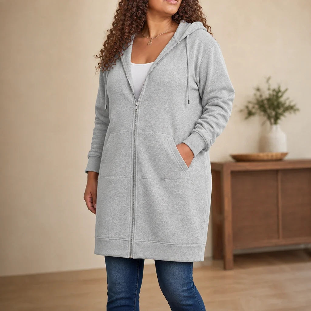 Women's Hoodie | Knee Length Fleece Lined Zip Up