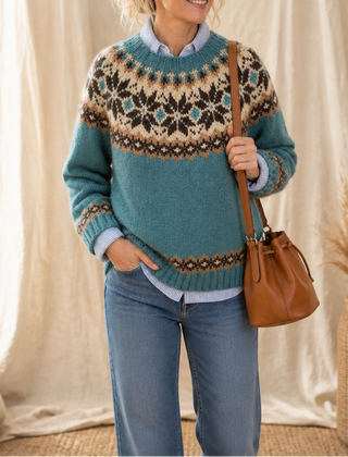 Women's Sweater | Fair Isle Yoke Crew Neck Pullover