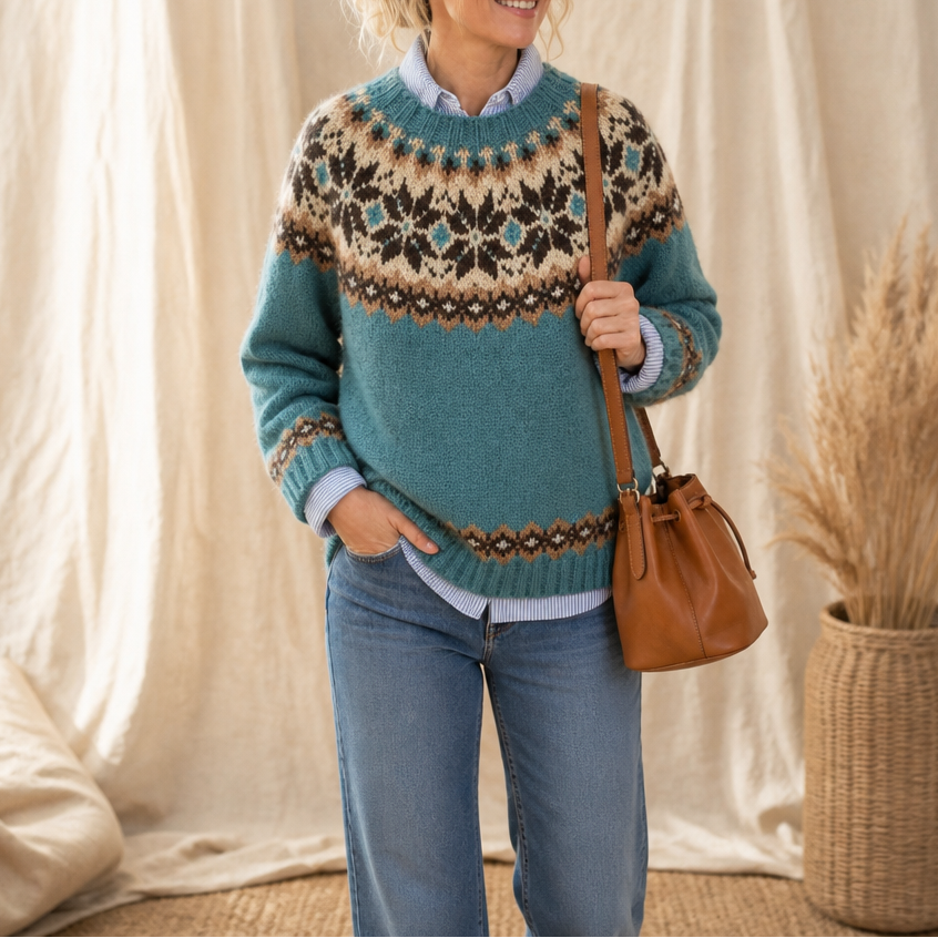 Women's Sweater | Fair Isle Yoke Crew Neck Pullover