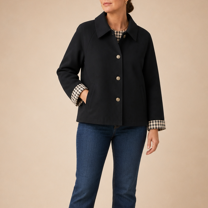 Women's Coat | Tartan Plaid Raglan Sleeve