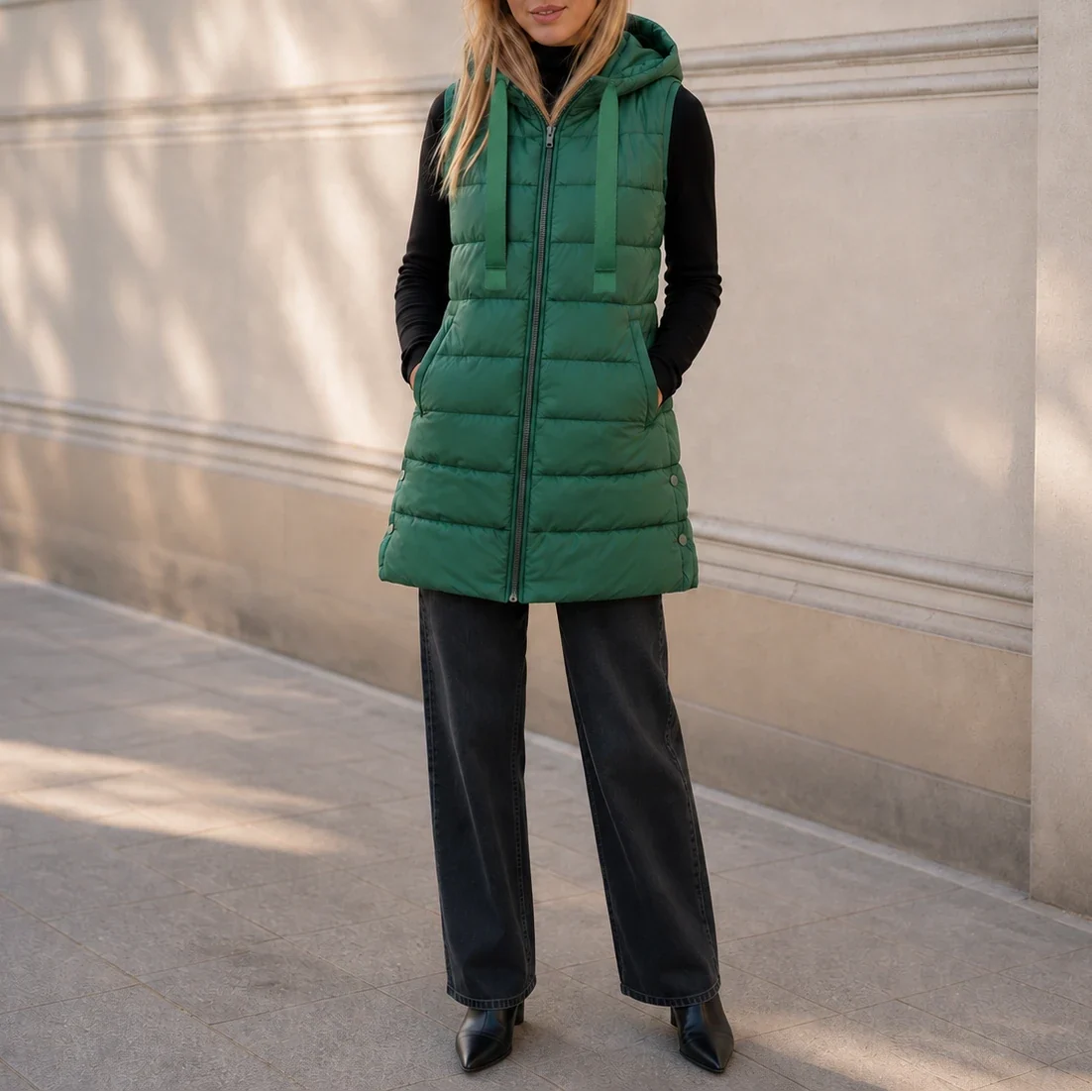 Women's Puffer Vest | Long Hooded Quilted Sleeveless