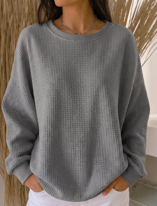 Women's Sweater | Waffle Knit Round Neck Pullover