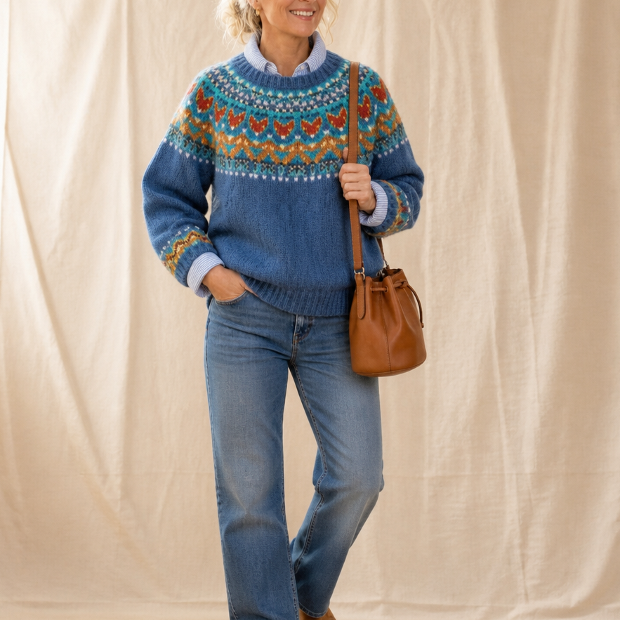 Women's Sweater | Fair Isle Yoke Crew Neck Pullover