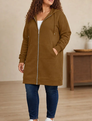 Women's Hoodie | Knee Length Fleece Lined Zip Up
