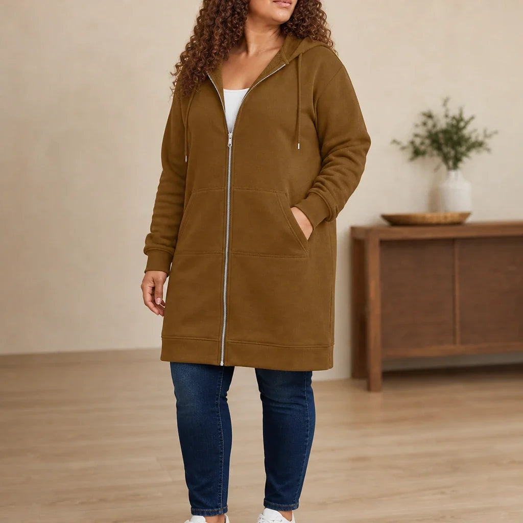 Women's Hoodie | Knee Length Fleece Lined Zip Up
