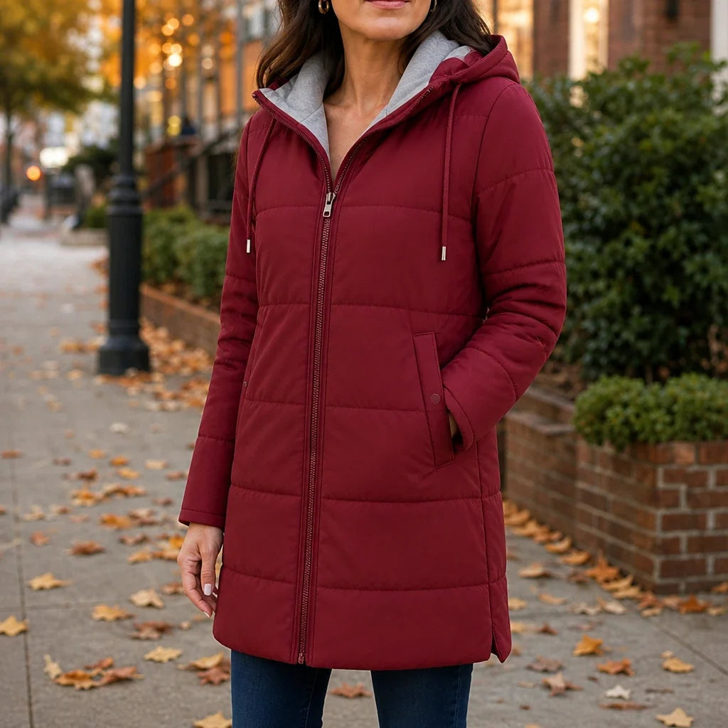 Women's Winter Coat | Long Quilted Hooded Puffer