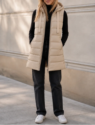 Women's Puffer Vest | Long Hooded Quilted Sleeveless
