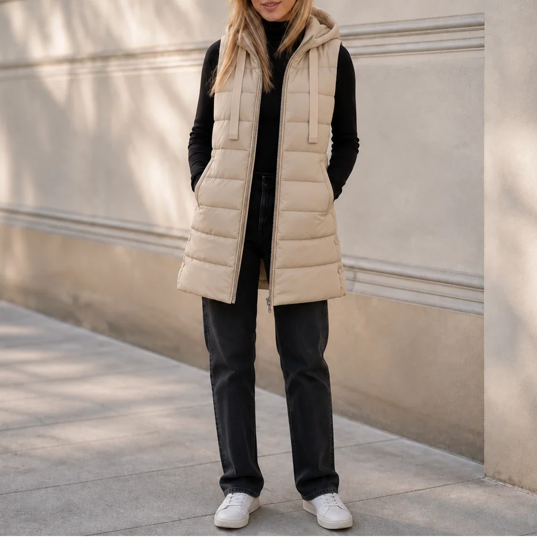 Women's Puffer Vest | Long Hooded Quilted Sleeveless