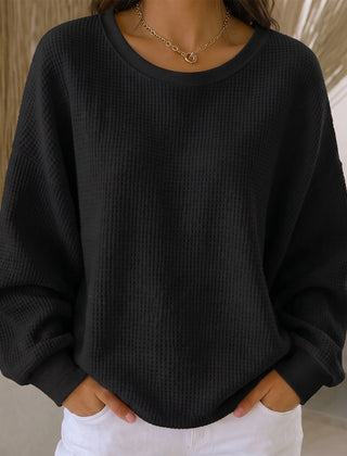 Women's Sweater | Waffle Knit Round Neck Pullover