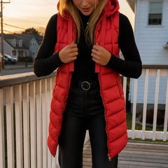 Women's Puffer Vest | Long Hooded Quilted Sleeveless