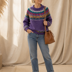 Women's Sweater | Fair Isle Yoke Crew Neck Pullover