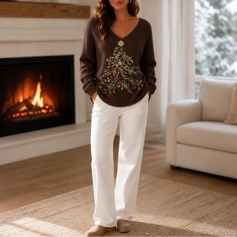 Women's Christmas Sweater | Tree Graphic Crew Neck