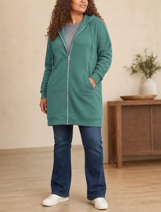 Women's Hoodie | Knee Length Fleece Lined Zip Up