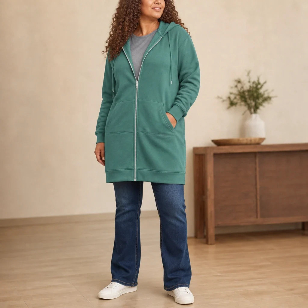 Women's Hoodie | Knee Length Fleece Lined Zip Up