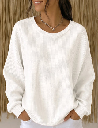 Women's Sweater | Waffle Knit Round Neck Pullover