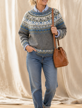 Women's Sweater | Fair Isle Yoke Crew Neck Pullover