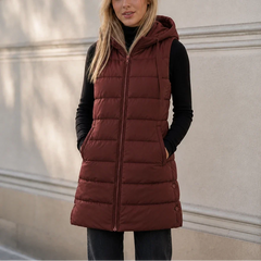 Women's Puffer Vest | Long Hooded Quilted Sleeveless