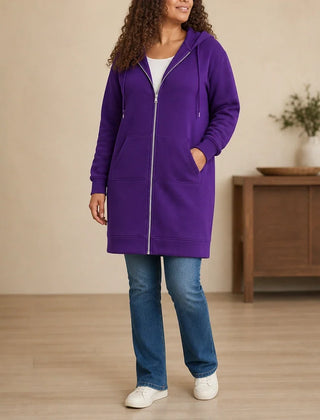 Women's Hoodie | Knee Length Fleece Lined Zip Up