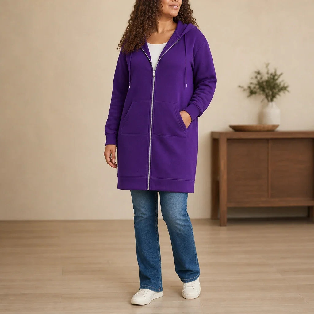 Women's Hoodie | Knee Length Fleece Lined Zip Up