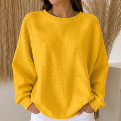 Women's Sweater | Waffle Knit Round Neck Pullover