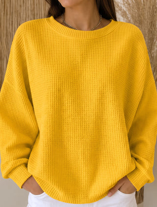 Women's Sweater | Waffle Knit Round Neck Pullover