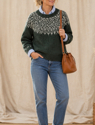 Women's Sweater | Fair Isle Yoke Crew Neck Pullover